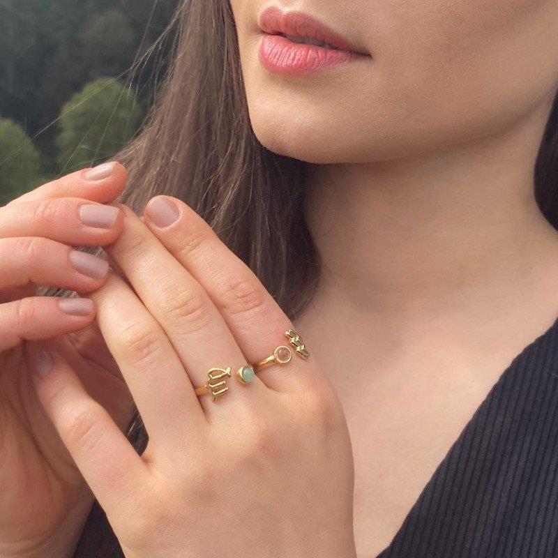 ANEL AQUÁRIO FOLHEADO A OURO