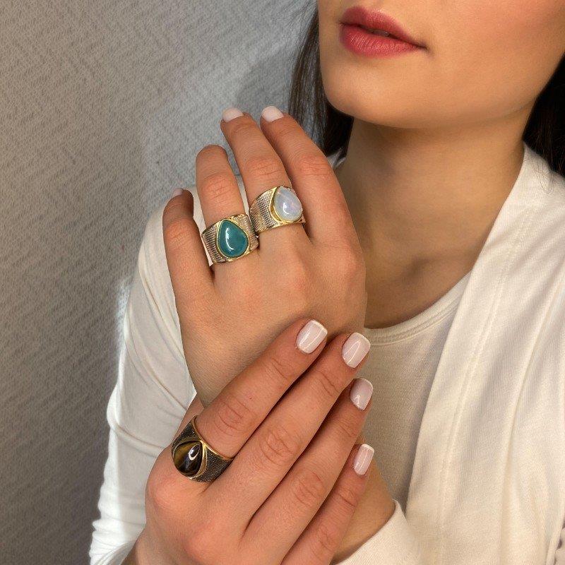 ANEL FOLHEADO A OURO E RÓDIO NEGRO