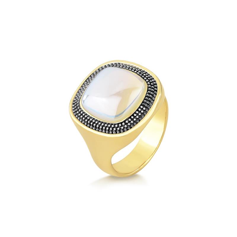 ANEL FOLHEADO A OURO E RÓDIO NEGRO COM EFEITO PEROLADO