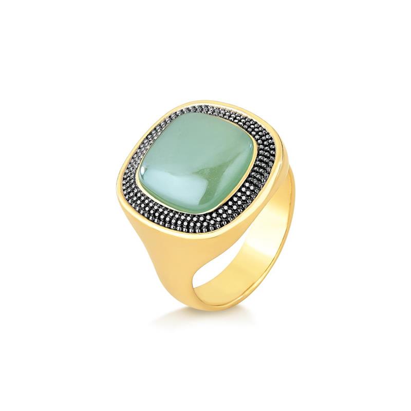 ANEL FOLHEADO A OURO E RÓDIO NEGRO COM EFEITO PEROLADO