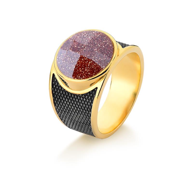 ANEL FOLHEADO A OURO E RÓDIO NEGRO