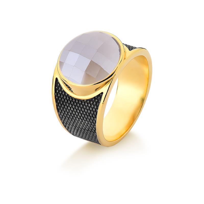 ANEL FOLHEADO A OURO E RÓDIO NEGRO