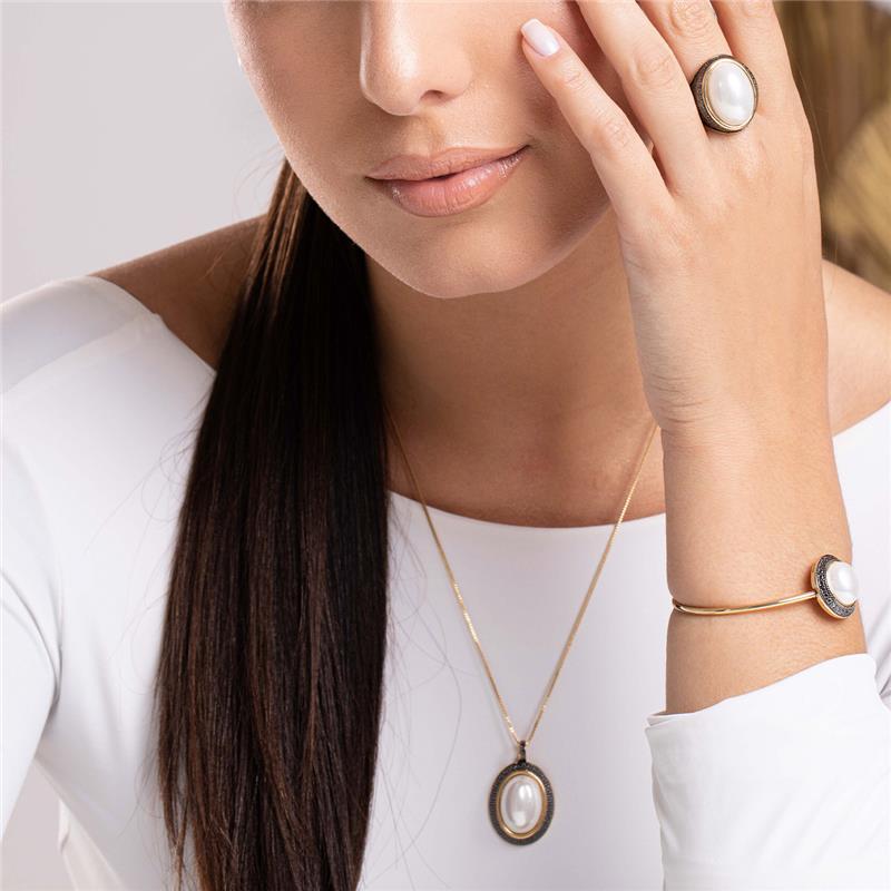 ANEL FOLHEADO A OURO E RÓDIO NEGRO