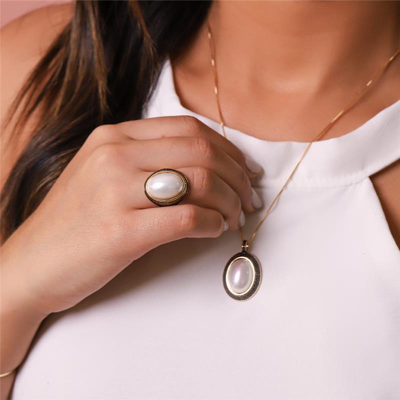 ANEL FOLHEADO A OURO E RÓDIO NEGRO