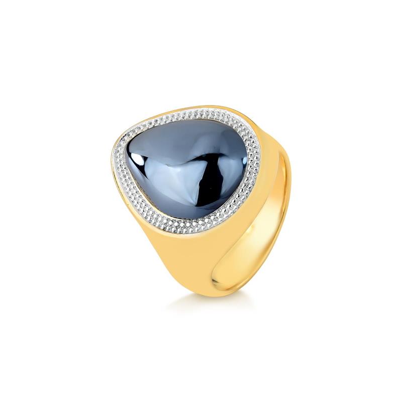 ANEL FOLHEADO A OURO E RÓDIO BRANCO COM EFEITO PEROLADO