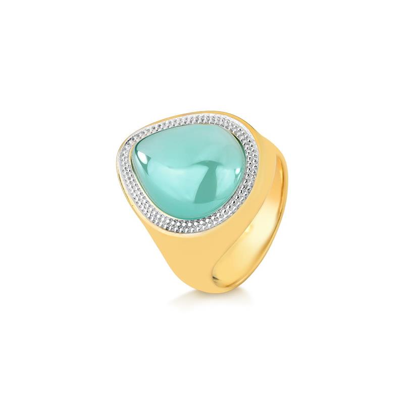 ANEL FOLHEADO A OURO E RÓDIO BRANCO COM EFEITO PEROLADO