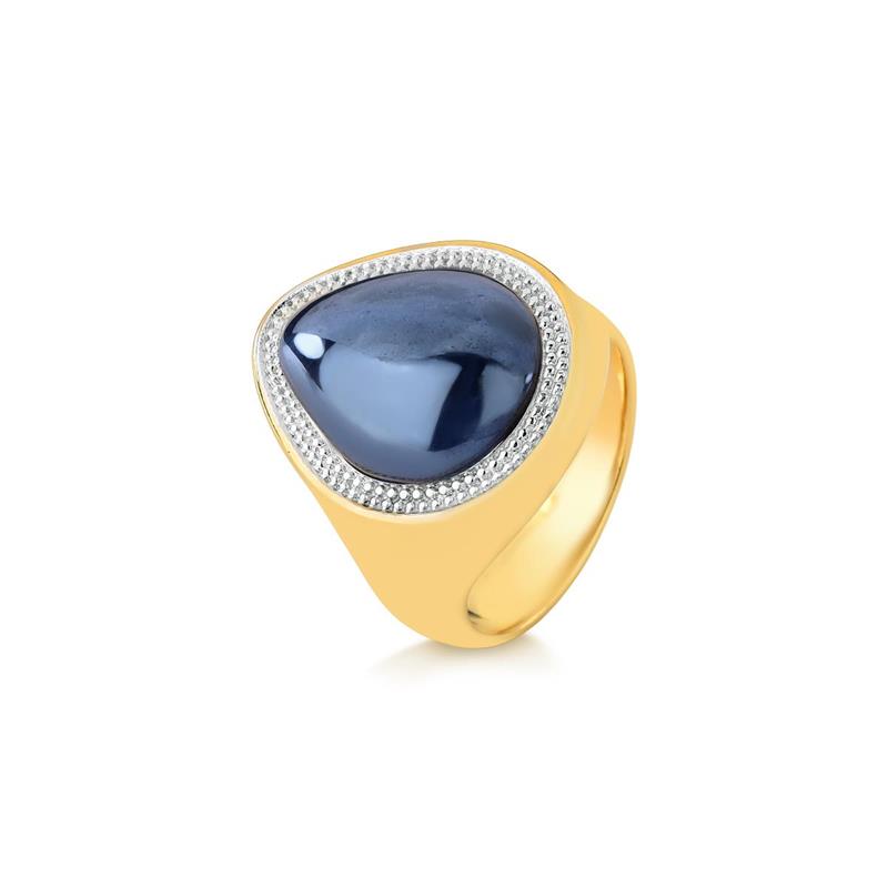 ANEL FOLHEADO A OURO E RÓDIO BRANCO COM EFEITO PEROLADO