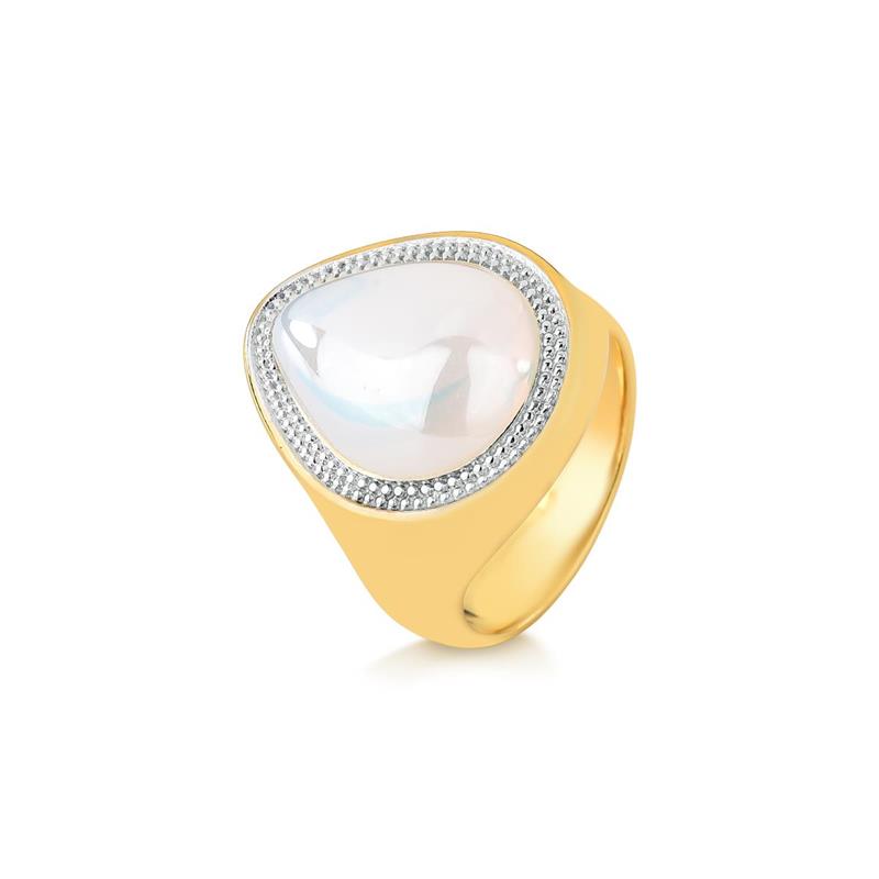 ANEL FOLHEADO A OURO E RÓDIO BRANCO COM EFEITO PEROLADO