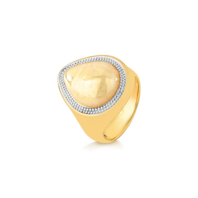 ANEL FOLHEADO A OURO E RÓDIO BRANCO COM EFEITO PEROLADO