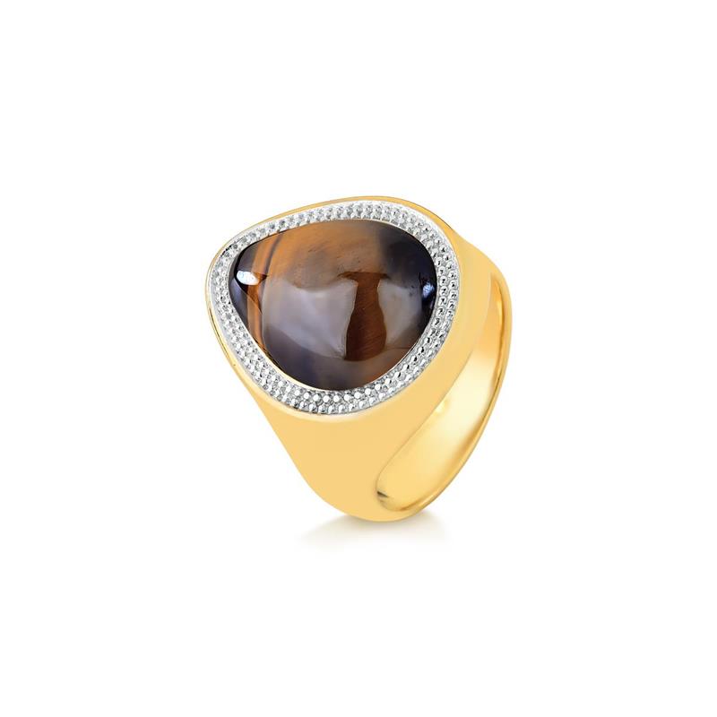 ANEL FOLHEADO A OURO E RÓDIO BRANCO COM EFEITO PEROLADO