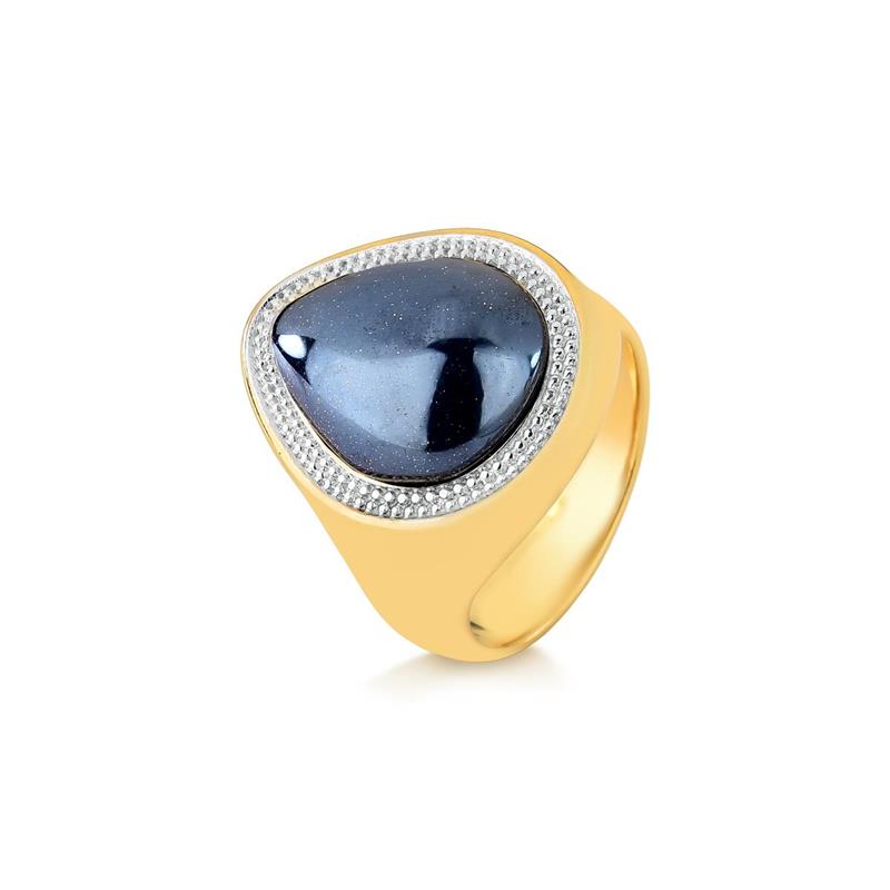 ANEL FOLHEADO A OURO E RÓDIO BRANCO COM EFEITO PEROLADO