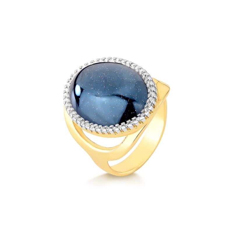 ANEL FOLHEADO A OURO E RÓDIO BRANCO COM EFEITO PEROLADO