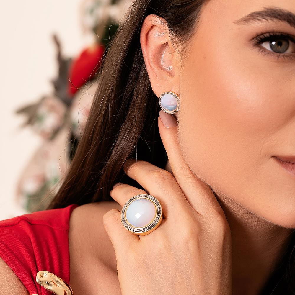 ANEL FOLHEADO A OURO E RÓDIO BRANCO