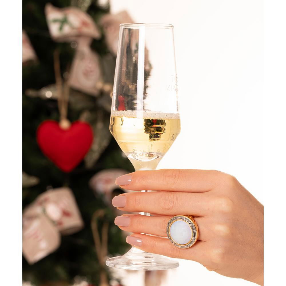 ANEL FOLHEADO A OURO E RÓDIO BRANCO