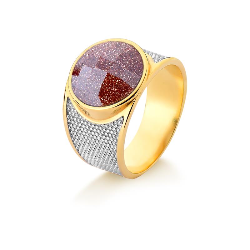 ANEL FOLHEADO A OURO E RÓDIO BRANCO