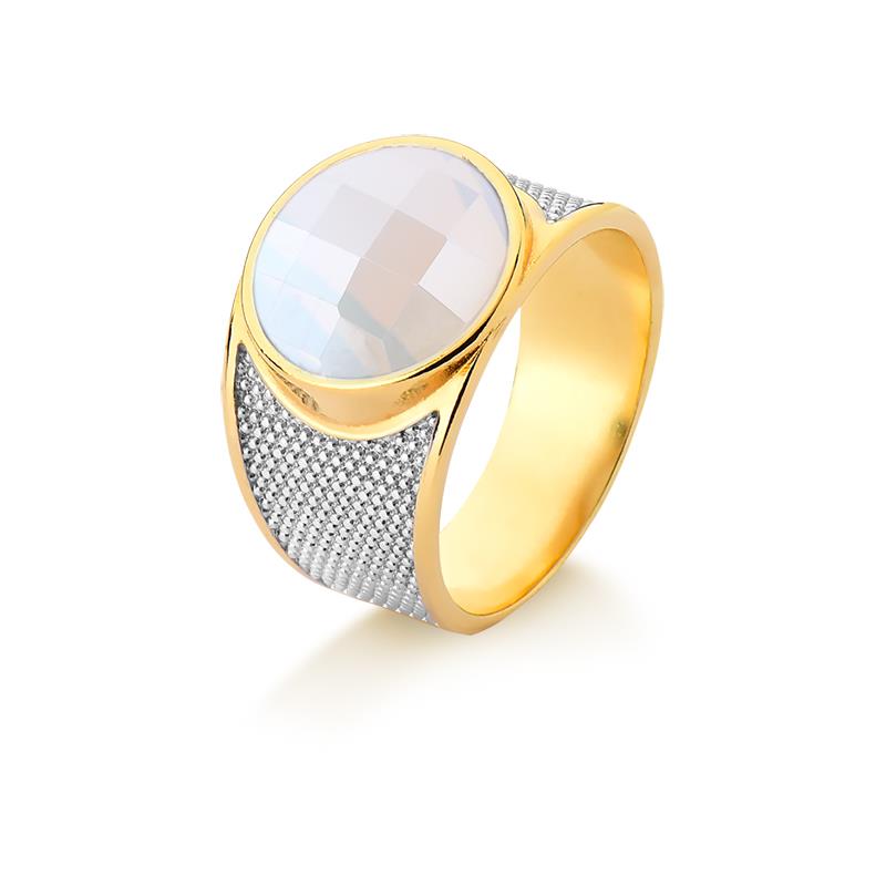 ANEL FOLHEADO A OURO E RÓDIO BRANCO