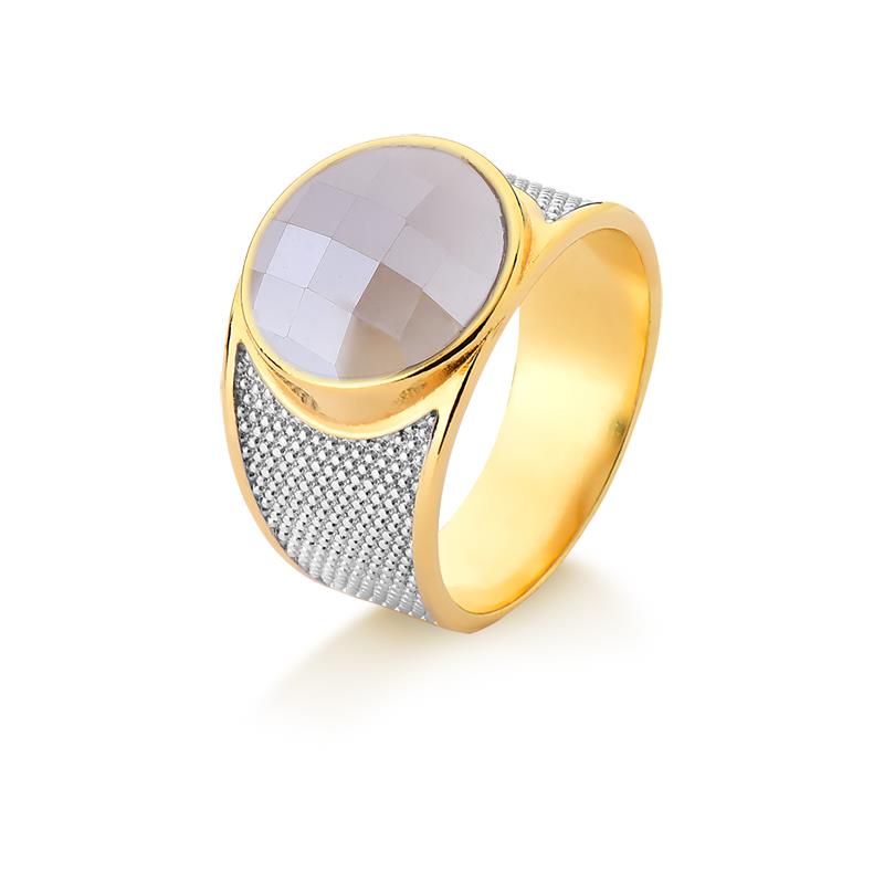 ANEL FOLHEADO A OURO E RÓDIO BRANCO