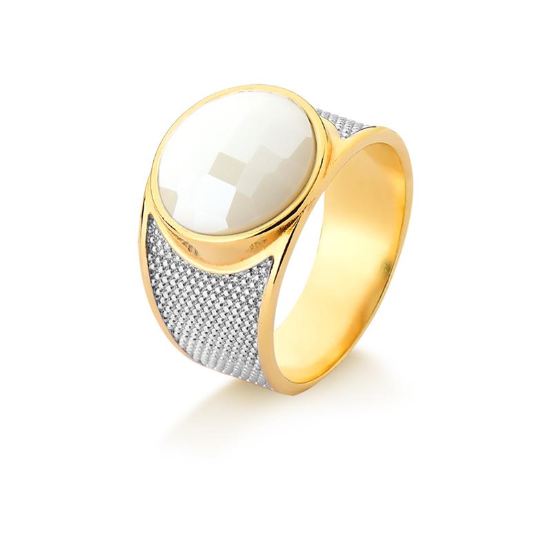 ANEL FOLHEADO A OURO E RÓDIO BRANCO