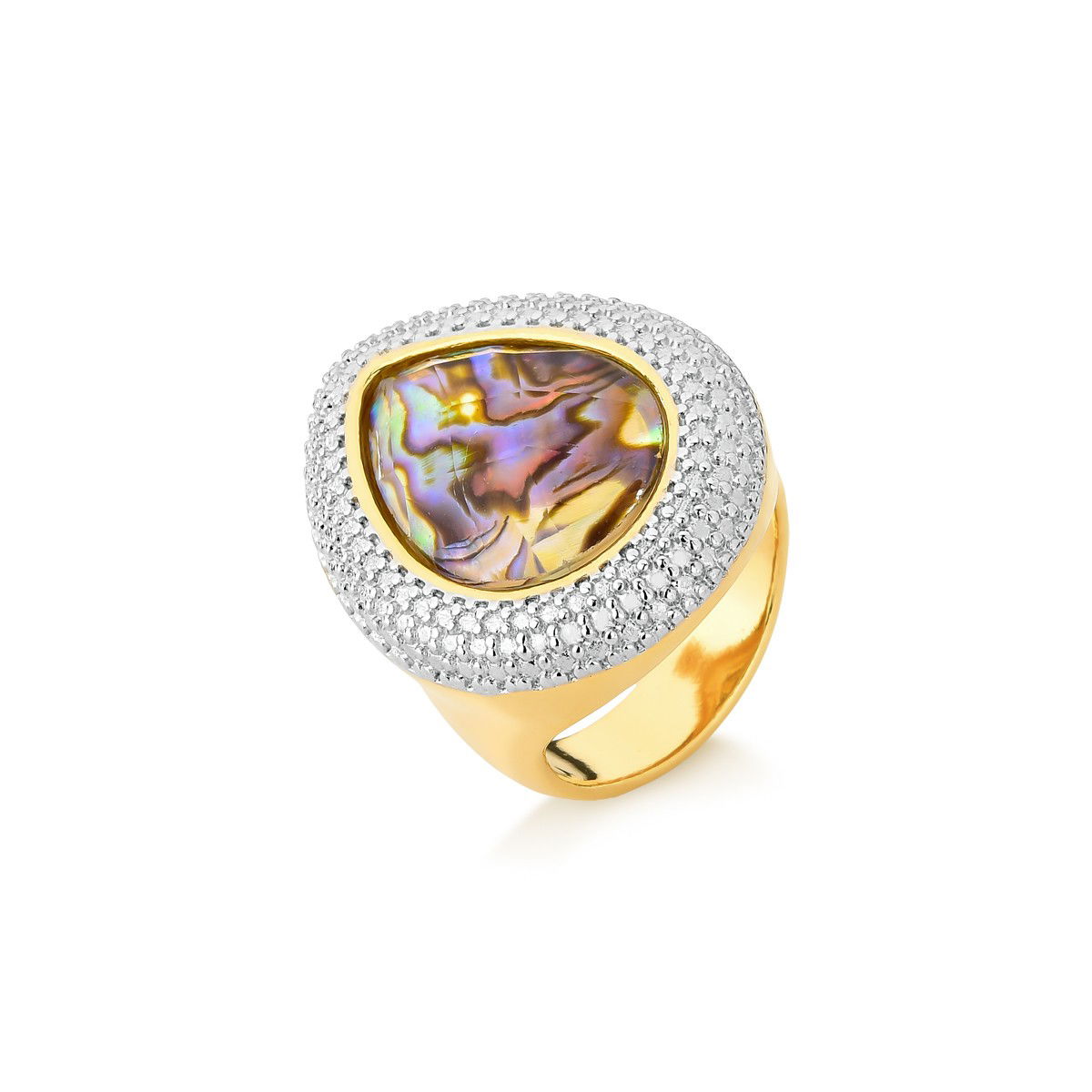 ANEL FOLHEADO A OURO E RÓDIO BRANCO