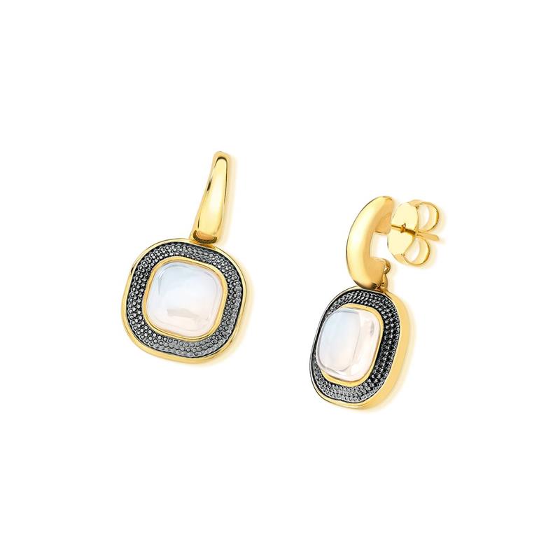 BRINCO FOLHEADO A OURO E RÓDIO NEGRO COM EFEITO PEROLADO