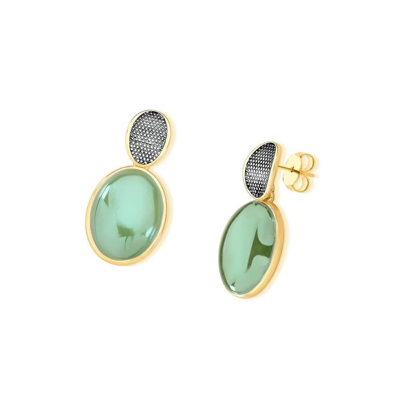 BRINCO FOLHEADO A OURO E RÓDIO NEGRO COM EFEITO PEROLADO