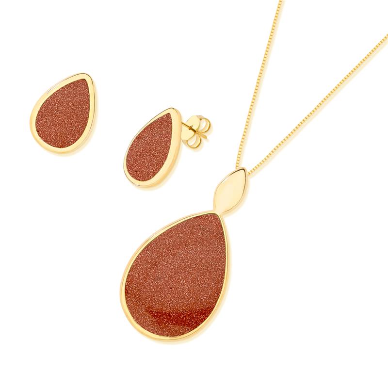 CONJUNTO FOLHEADO A OURO