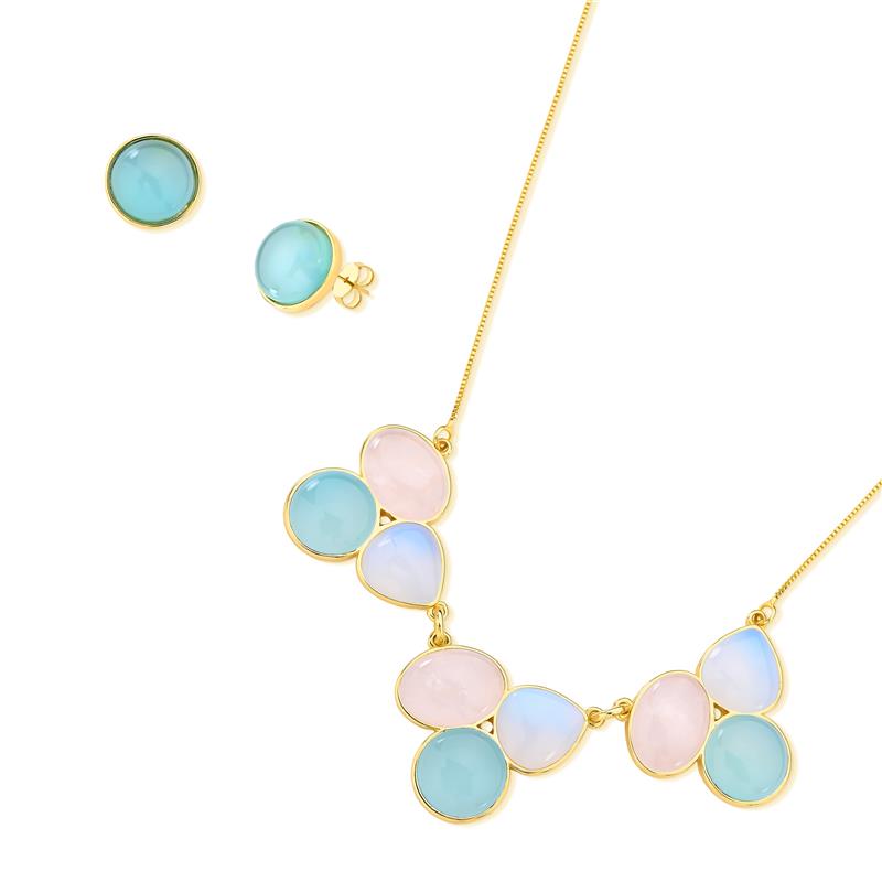 CONJUNTO FOLHEADO A OURO