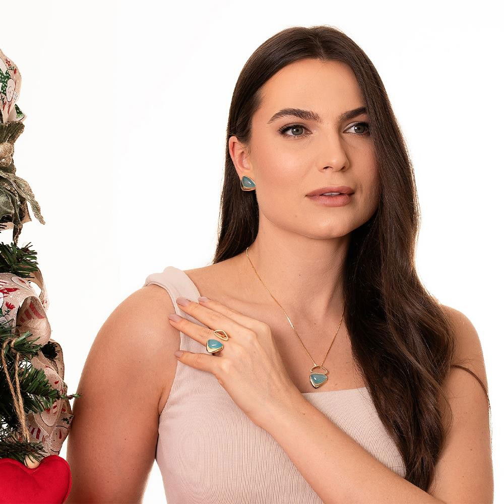 CONJUNTO FOLHEADO A OURO