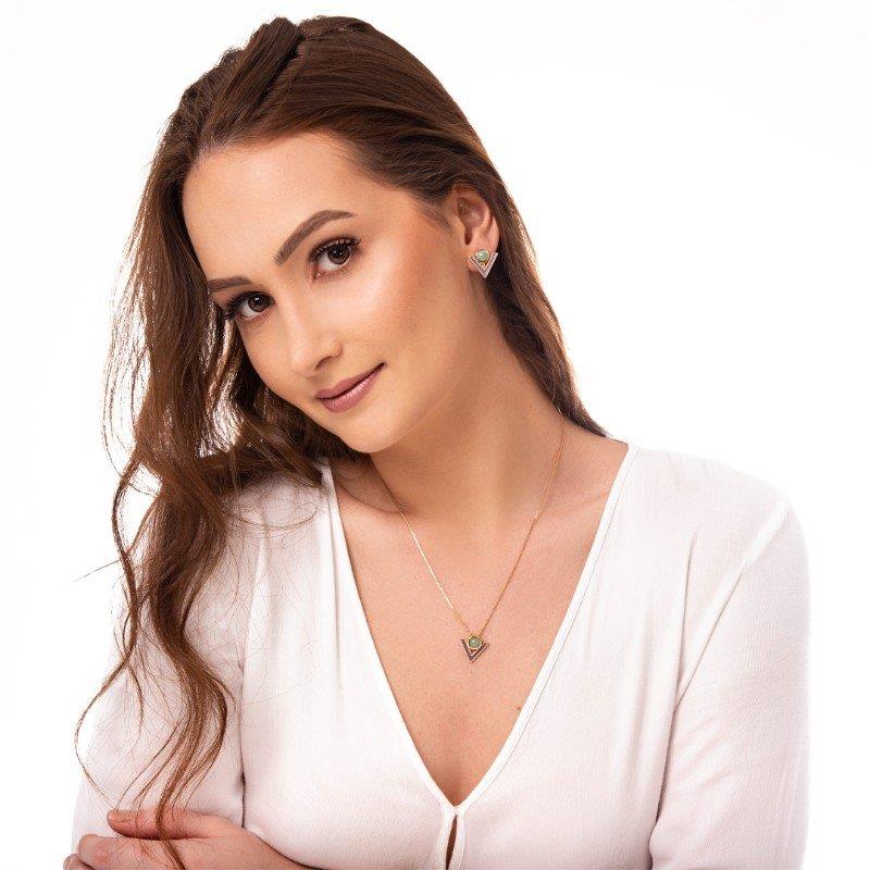 CONJUNTO FOLHEADO A OURO COM ESMALTE AZUL