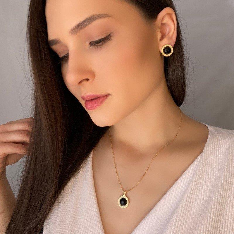 CONJUNTO FOLHEADO A OURO