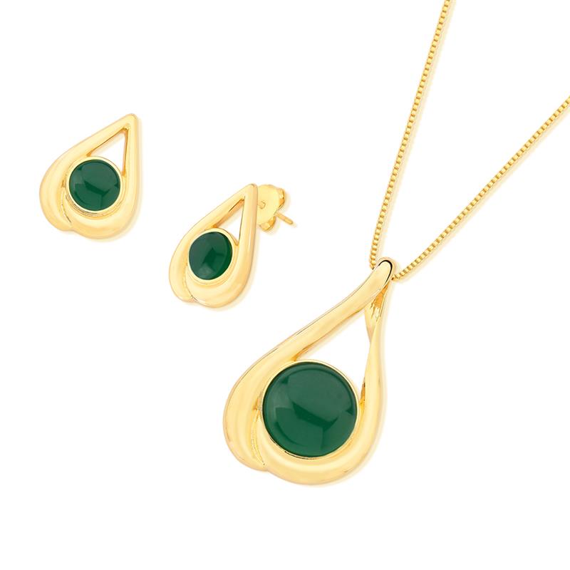 CONJUNTO FOLHEADO A OURO