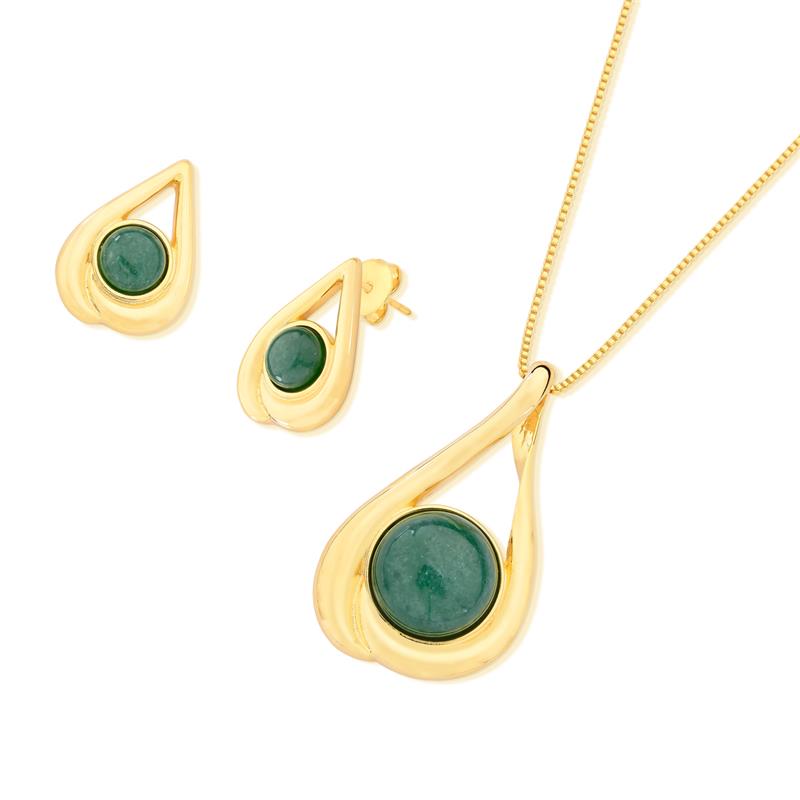 CONJUNTO FOLHEADO A OURO