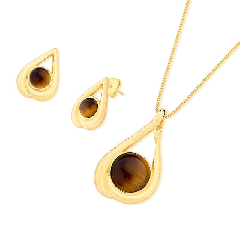 CONJUNTO FOLHEADO A OURO