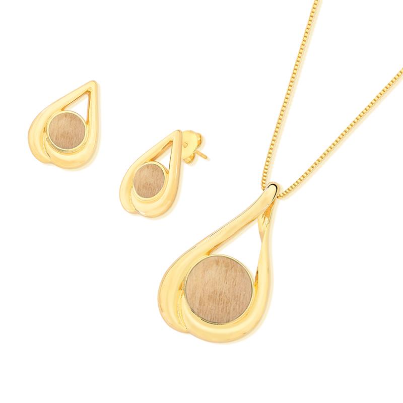 CONJUNTO FOLHEADO A OURO