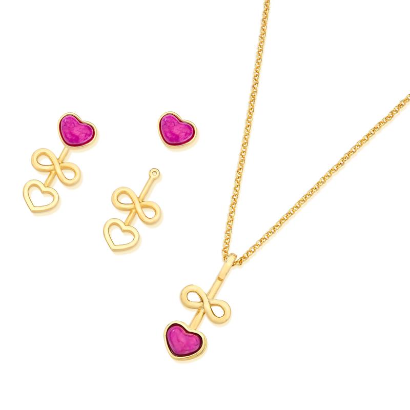 CONJUNTO FOLHEADO A OURO