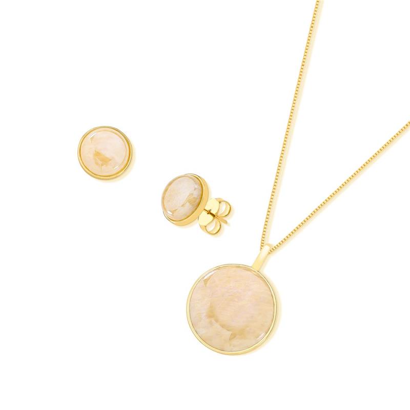 CONJUNTO FOLHEADO A OURO COM EFEITO PEROLADO