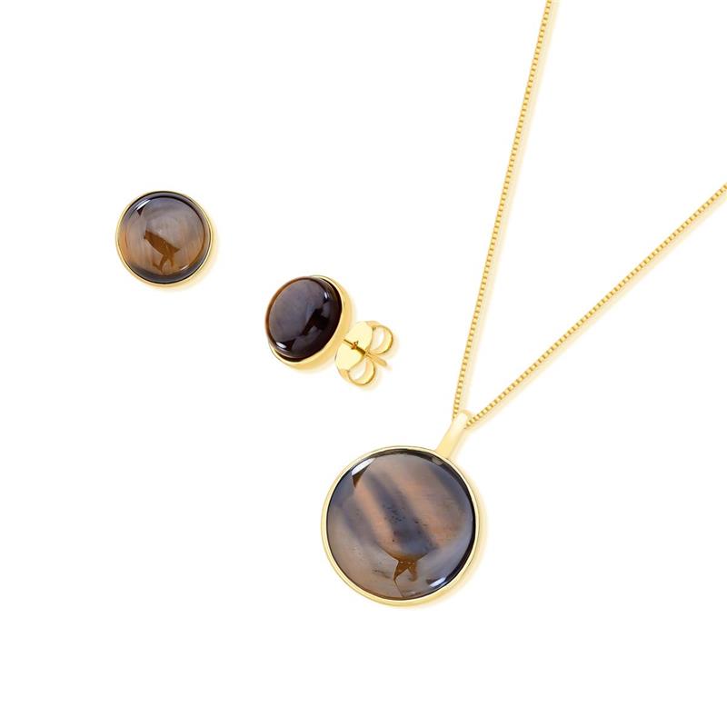 CONJUNTO FOLHEADO A OURO COM EFEITO PEROLADO