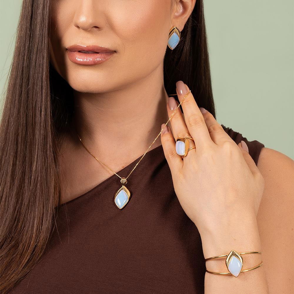 CONJUNTO FOLHEADO A OURO