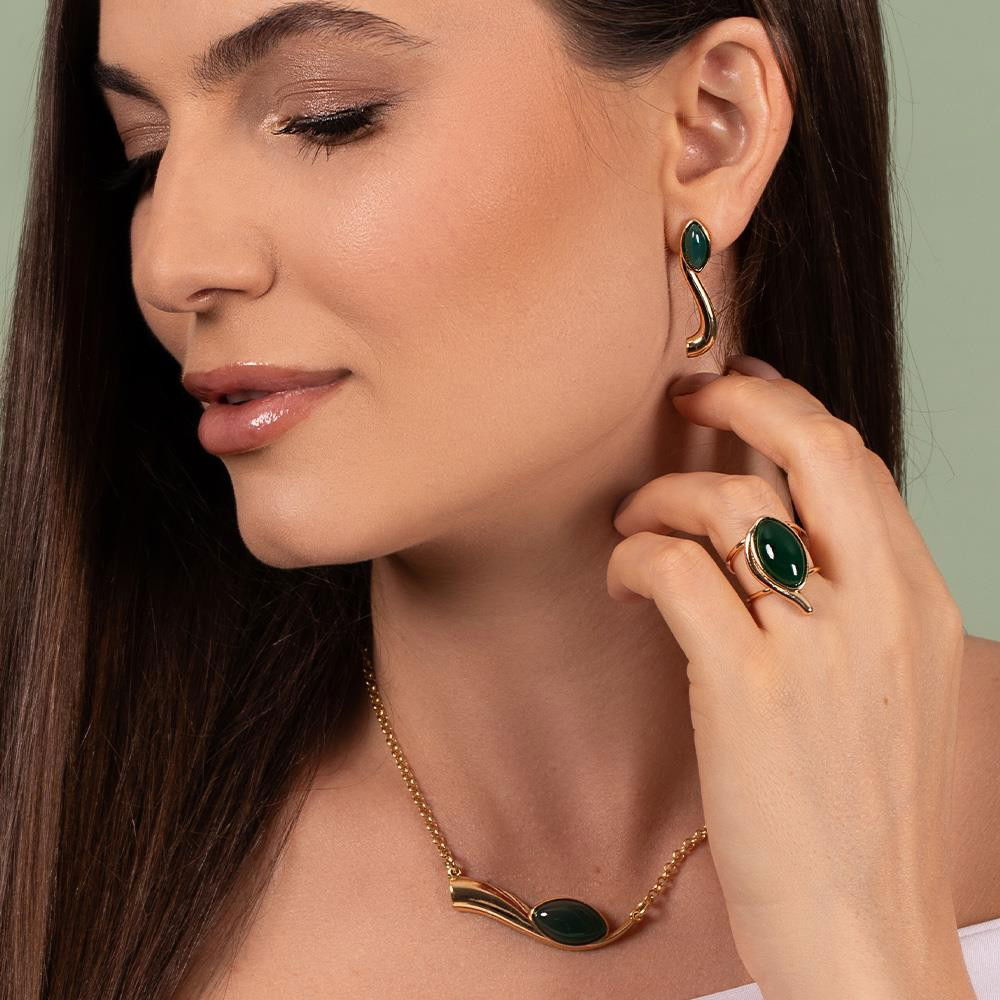 CONJUNTO FOLHEADO A OURO