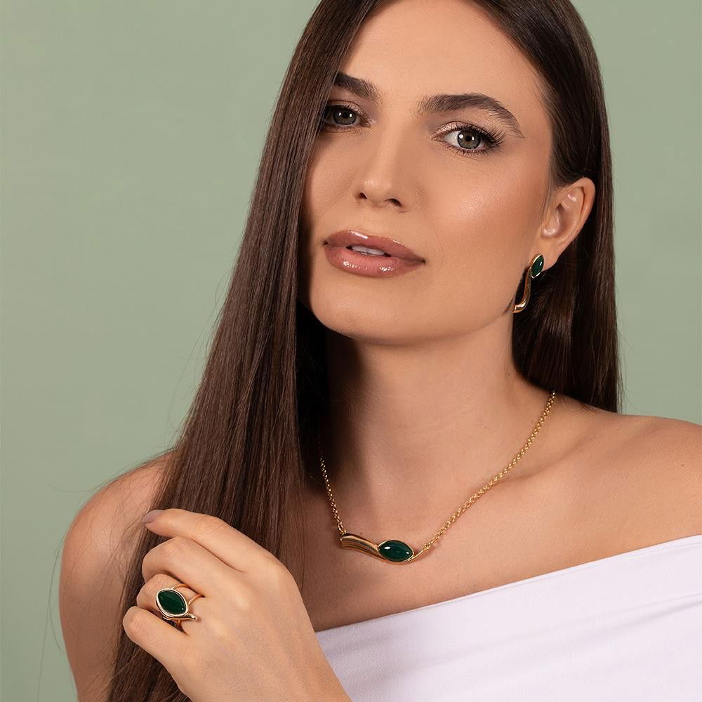 CONJUNTO FOLHEADO A OURO