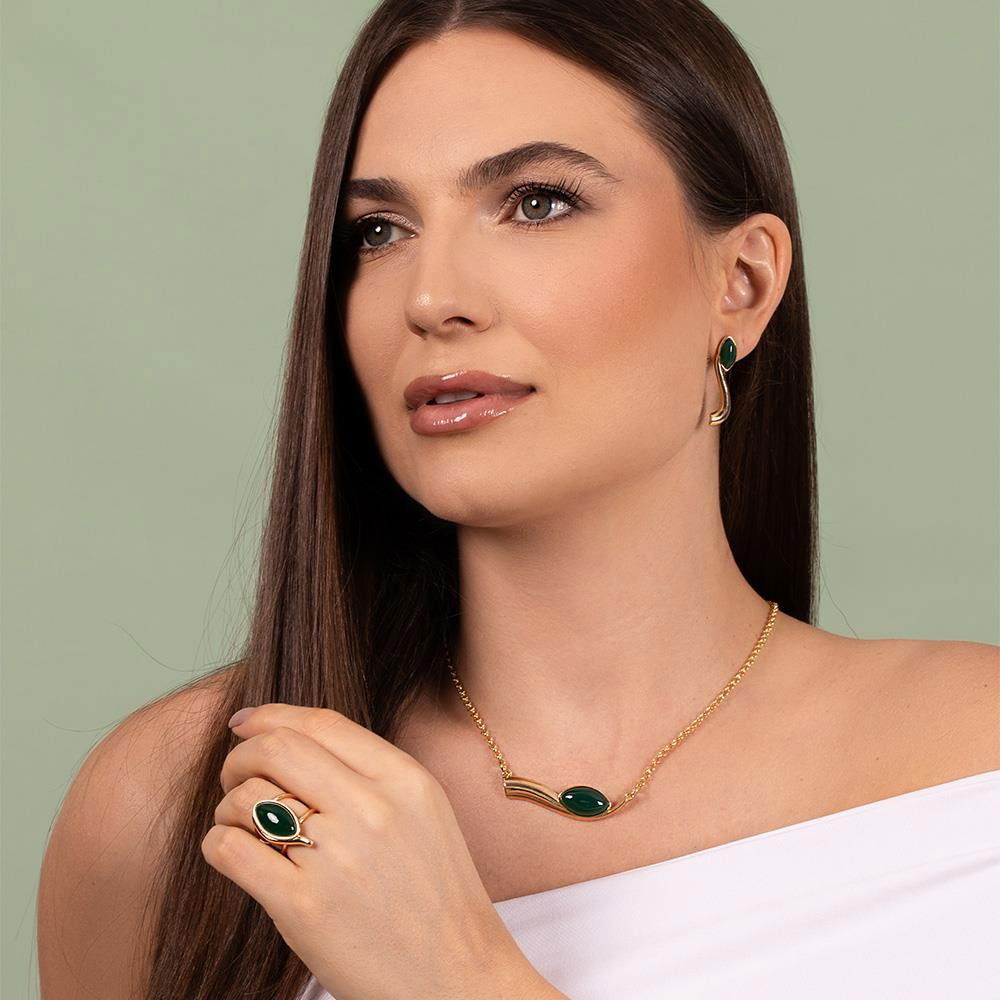 CONJUNTO FOLHEADO A OURO