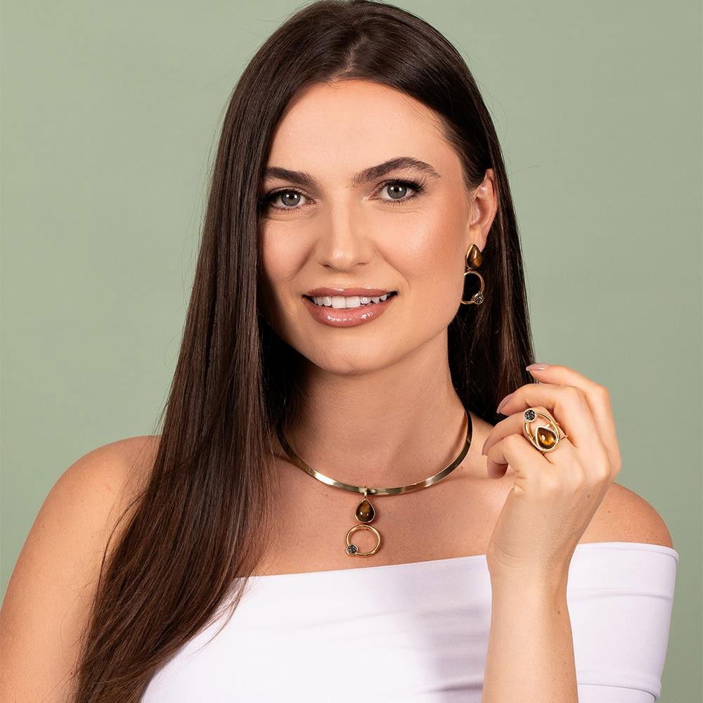 CONJUNTO FOLHEADO A OURO