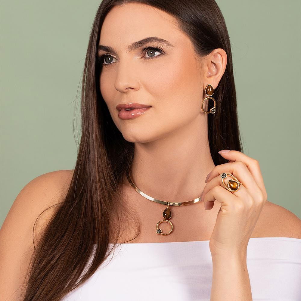 CONJUNTO FOLHEADO A OURO