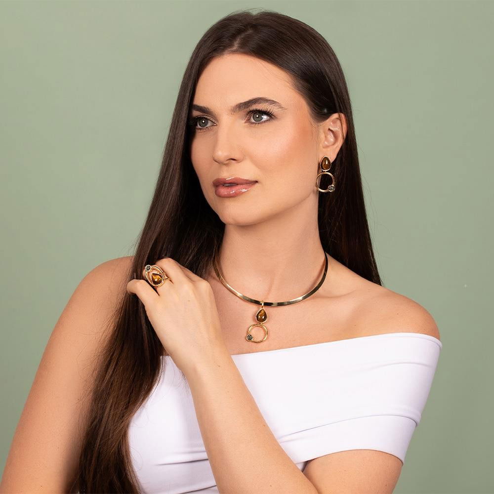 CONJUNTO FOLHEADO A OURO