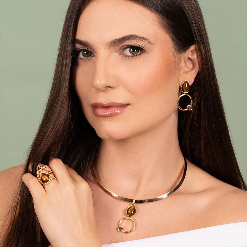 CONJUNTO FOLHEADO A OURO