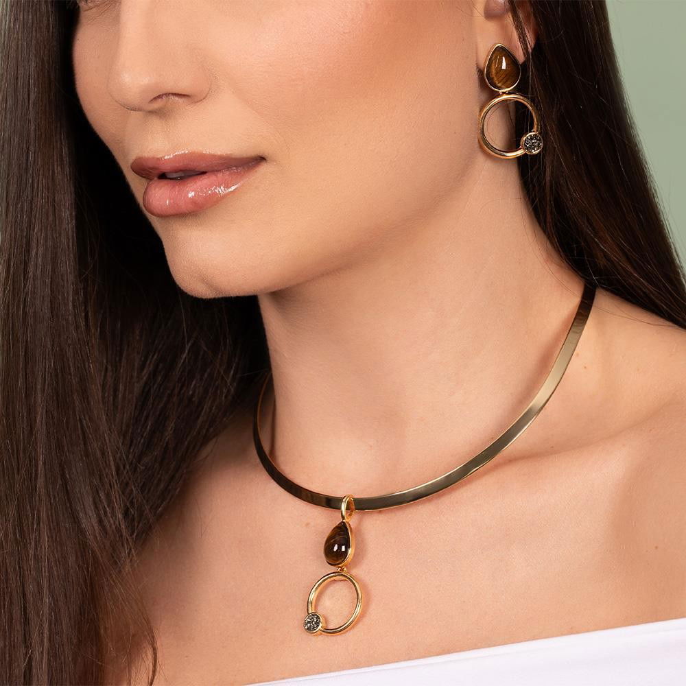 CONJUNTO FOLHEADO A OURO