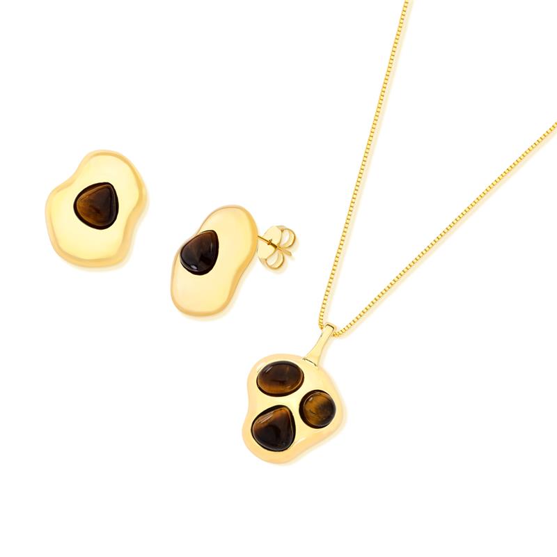 CONJUNTO FOLHEADO A OURO