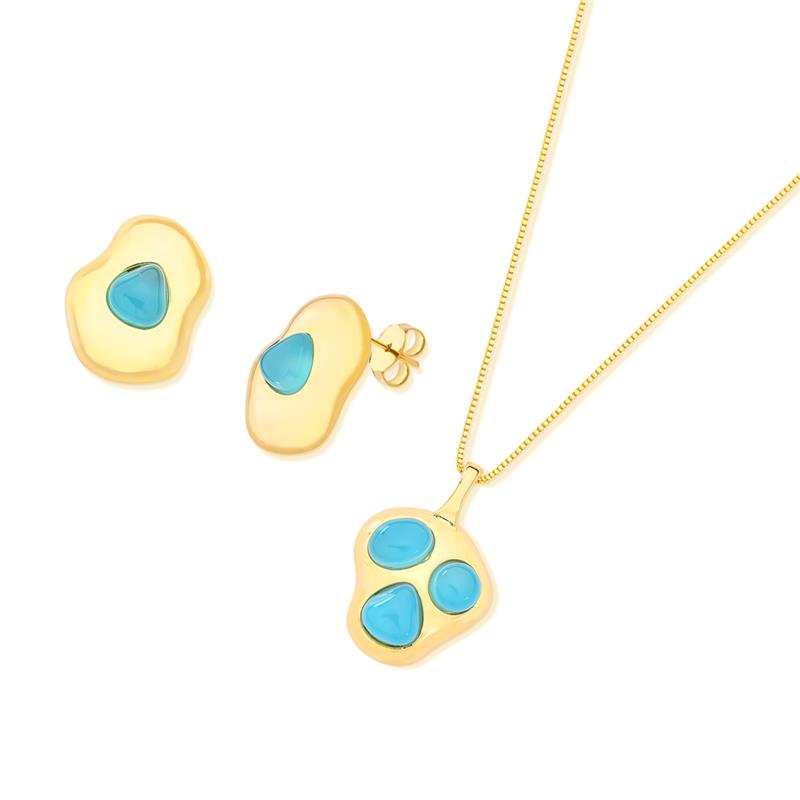 CONJUNTO FOLHEADO A OURO