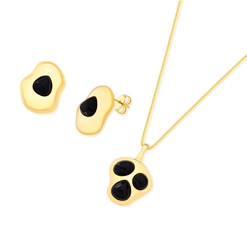 CONJUNTO FOLHEADO A OURO