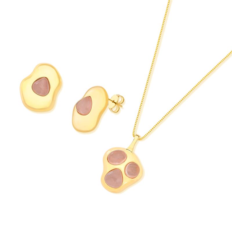 CONJUNTO FOLHEADO A OURO